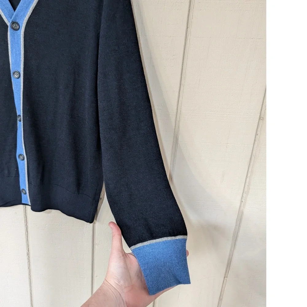 Banana Republic Extra-fine‎ Merino Wool Contrast-trim cardigan Navy Mens L